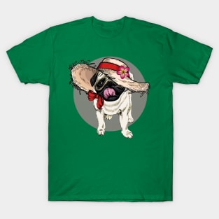 Flower Hat Dog Pug T-Shirt